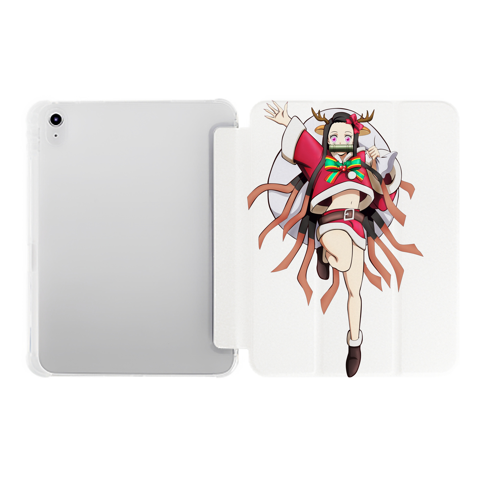 （画像用） 鬼滅の刃（きめつのやいば）竈門 禰󠄀豆子／かまど ねずこ Kamado Nezuko IPad ケース ペン収納付き 三つ折りスタンド PUレザー×シリコン 対応機種9.5/10.5/10.9インチ